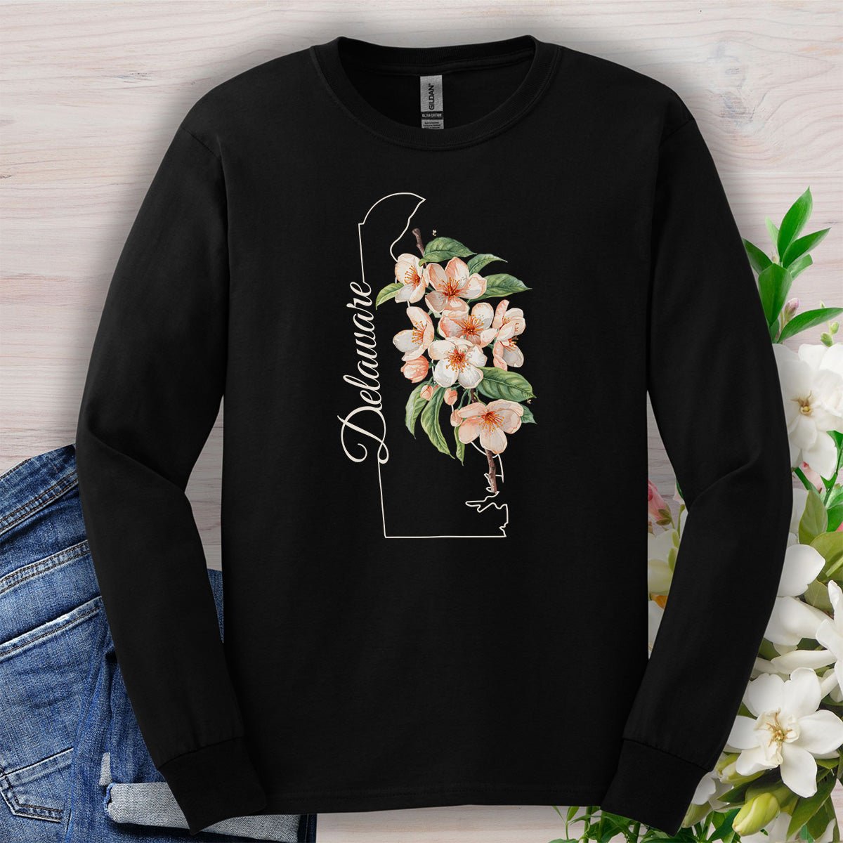 Delaware State Flower Long Sleeve Tee - Peach Blossoms