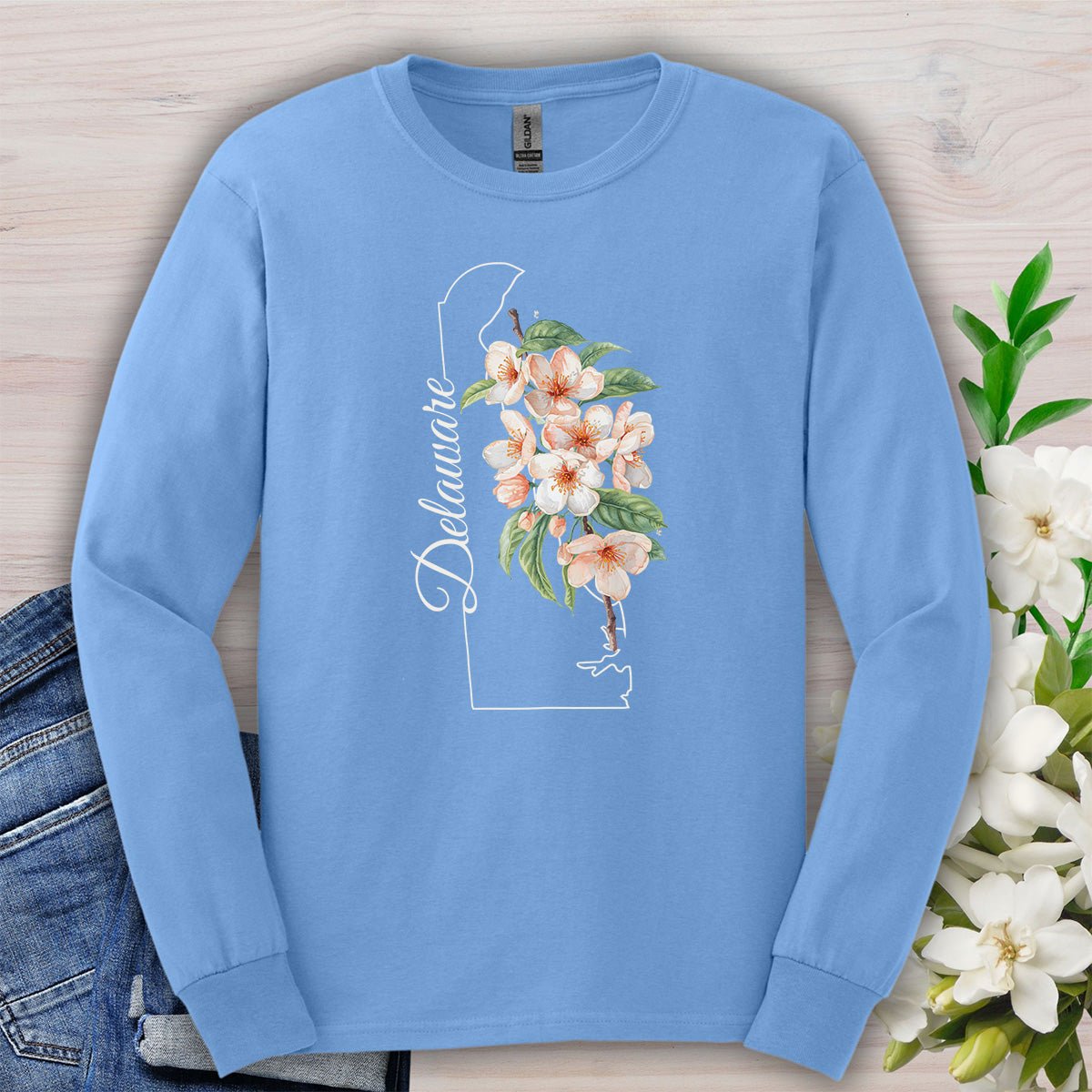 Delaware State Flower Long Sleeve Tee - Peach Blossoms