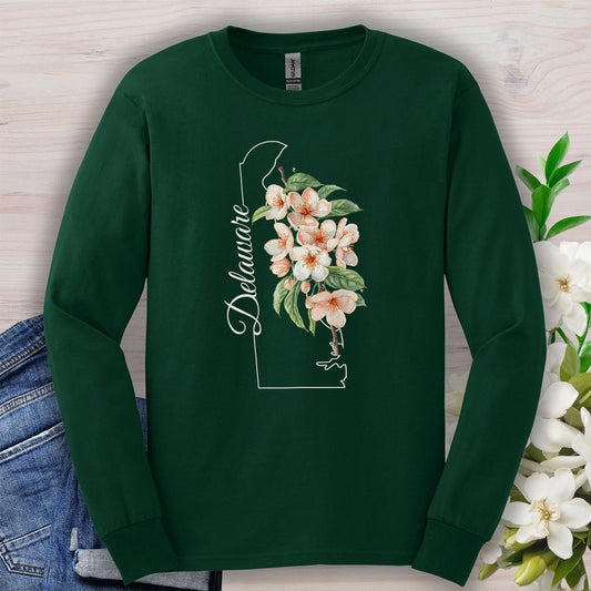 Delaware State Flower Long Sleeve Tee - Peach Blossoms
