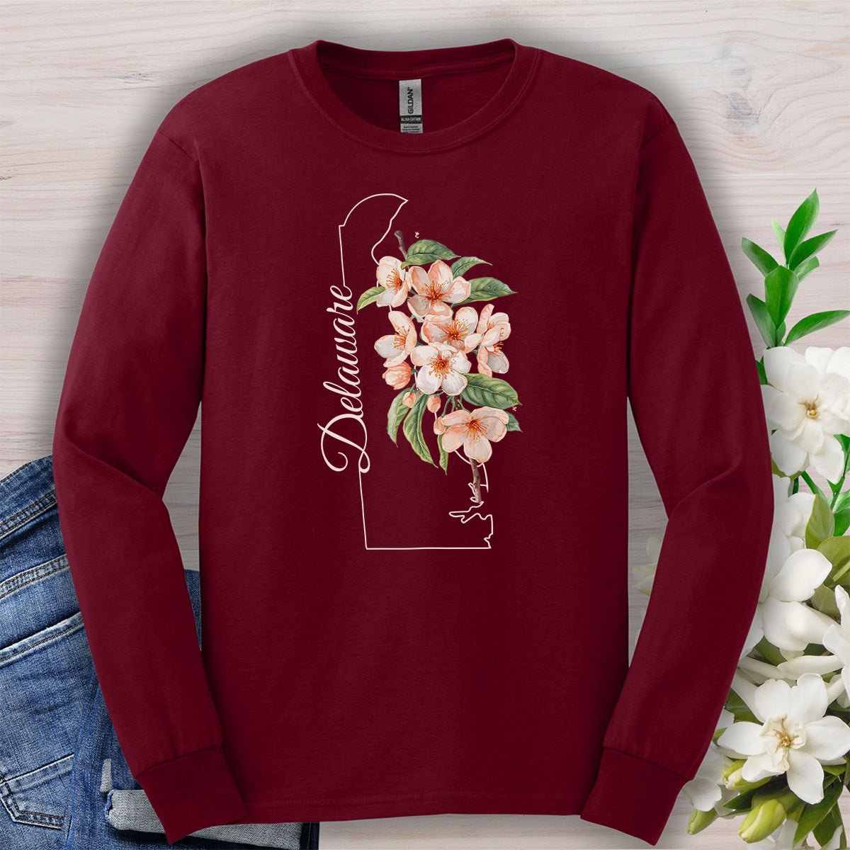 Delaware State Flower Long Sleeve Tee - Peach Blossoms