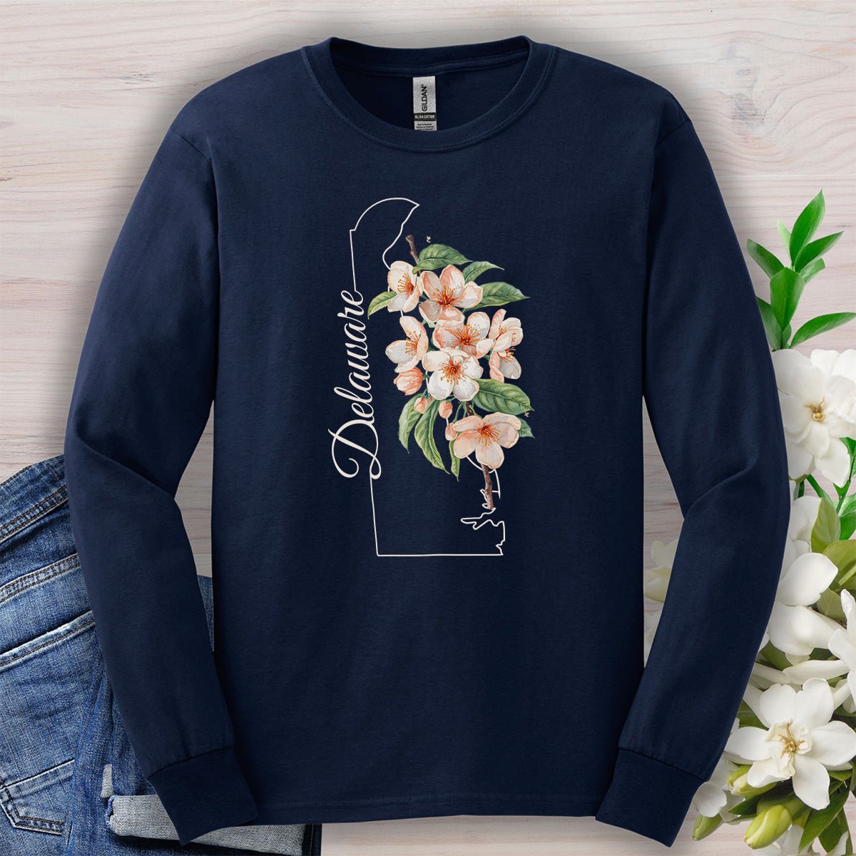 Delaware State Flower Long Sleeve Tee - Peach Blossoms