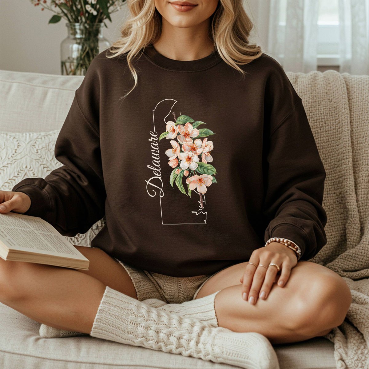 Delaware State Flower Sweatshirt - Peach Blossoms