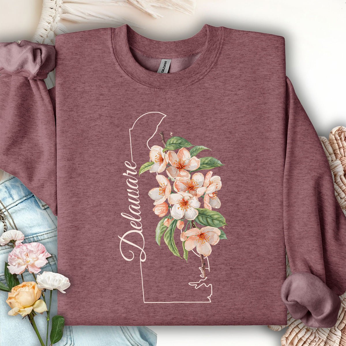 Delaware State Flower Sweatshirt - Peach Blossoms