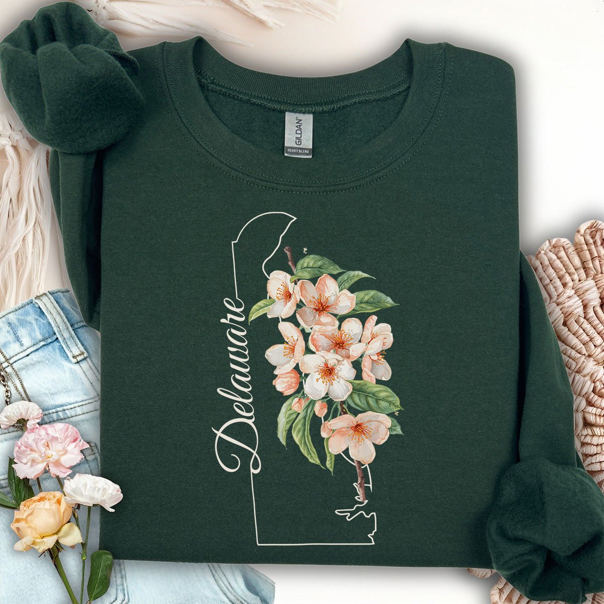 Delaware State Flower Sweatshirt - Peach Blossoms