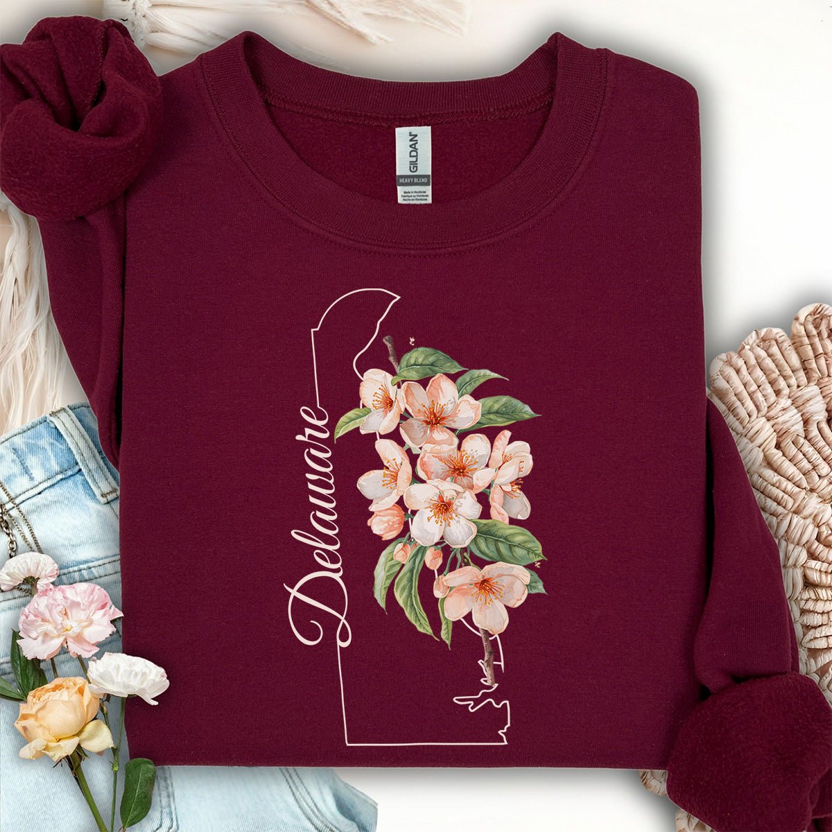 Delaware State Flower Sweatshirt - Peach Blossoms