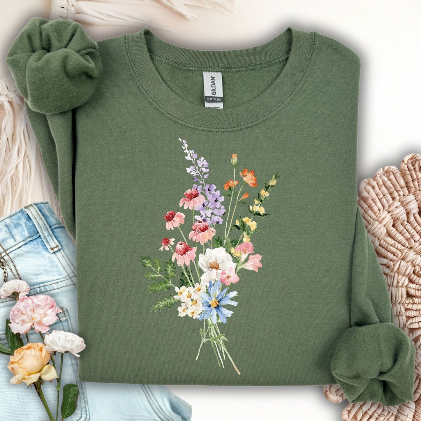 Delicate Summer Wildflowers Sweatshirt