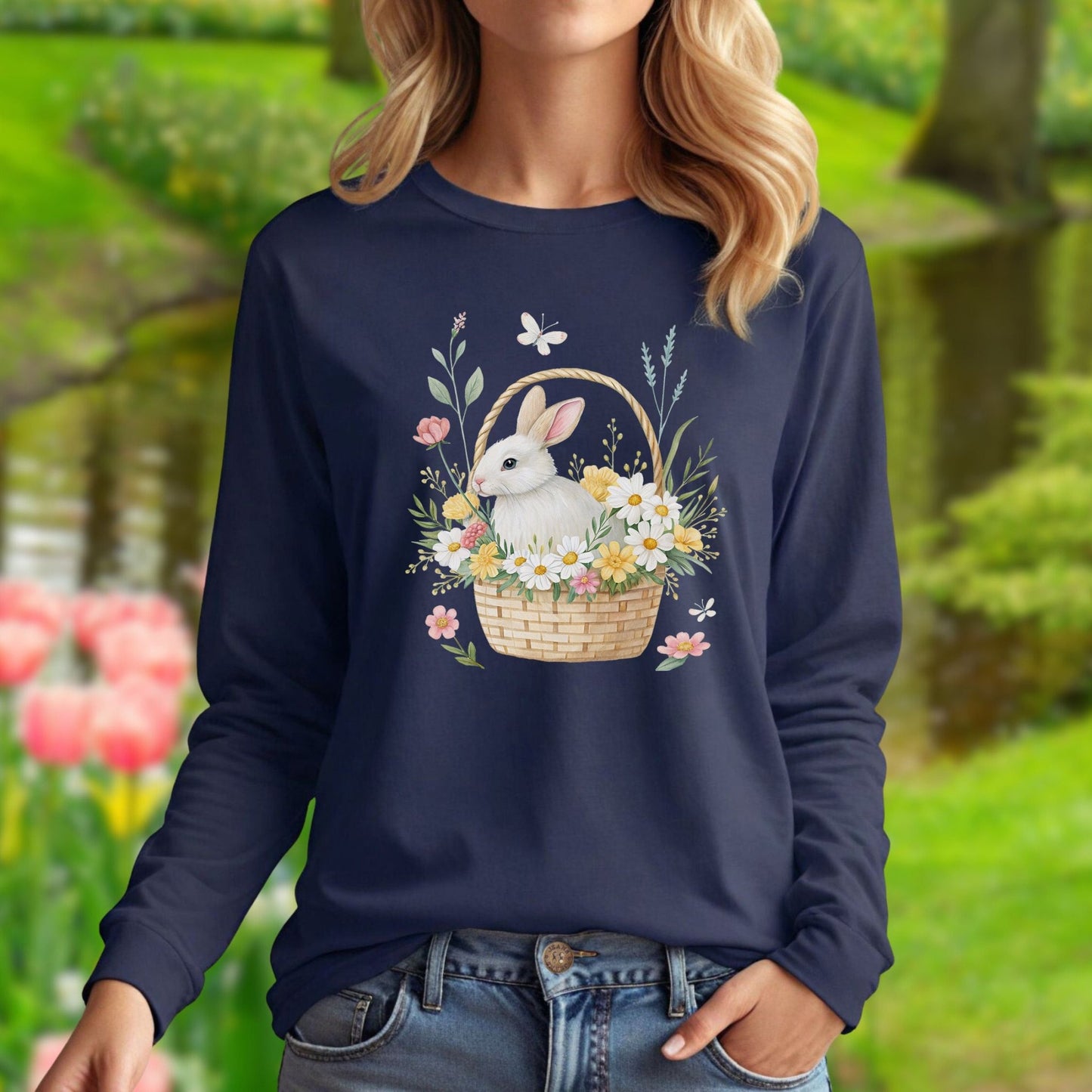 Easter Bunny's Floral Basket Long Sleeve Tee