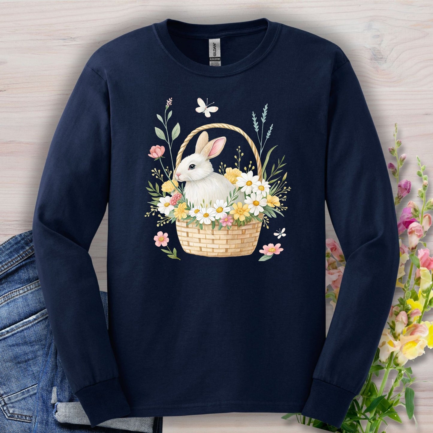 Easter Bunny's Floral Basket Long Sleeve Tee