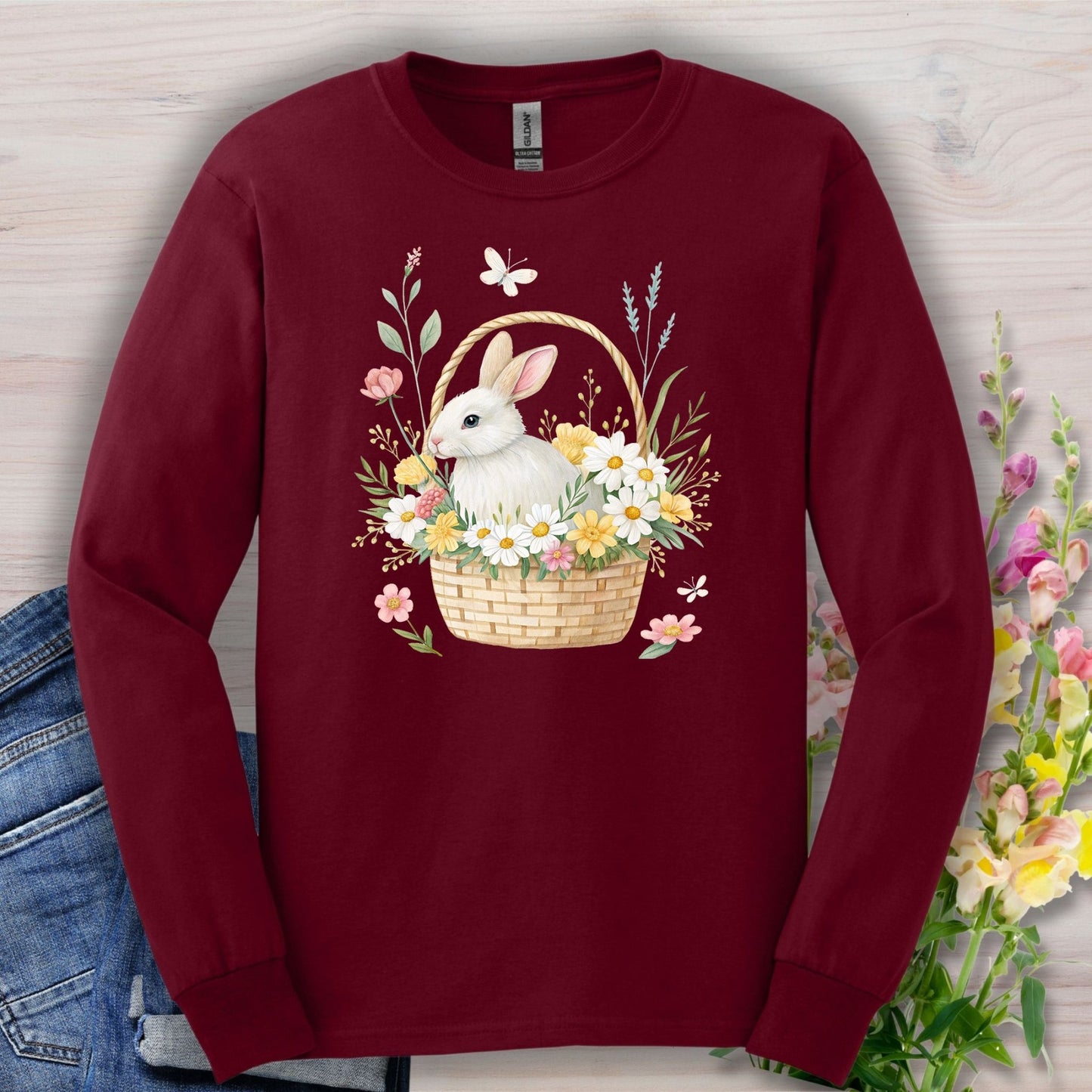 Easter Bunny's Floral Basket Long Sleeve Tee