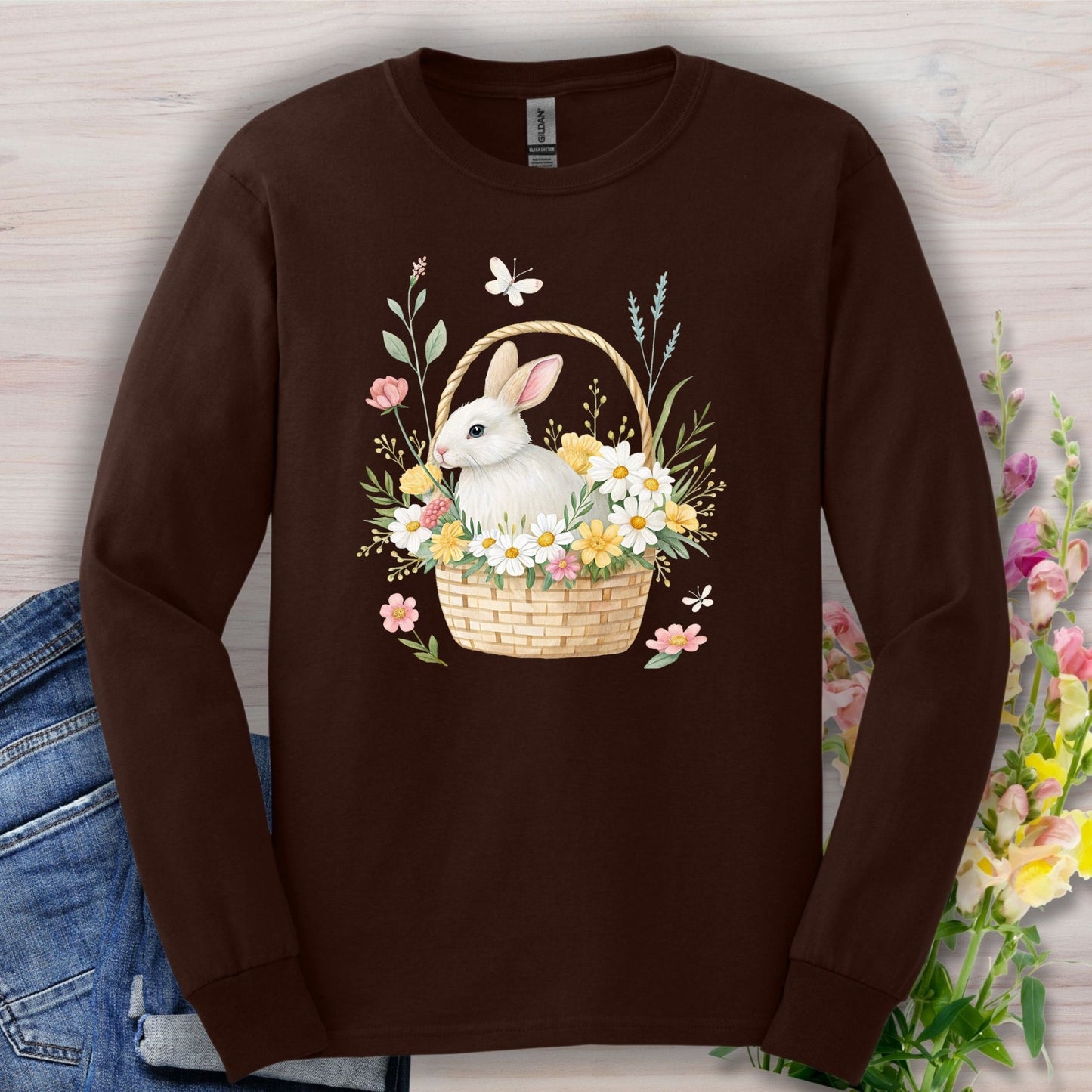 Easter Bunny's Floral Basket Long Sleeve Tee