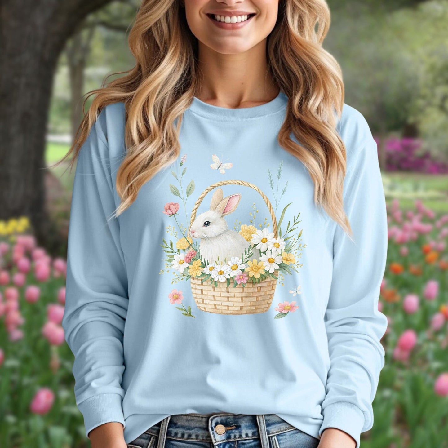 Easter Bunny's Floral Basket Long Sleeve Tee