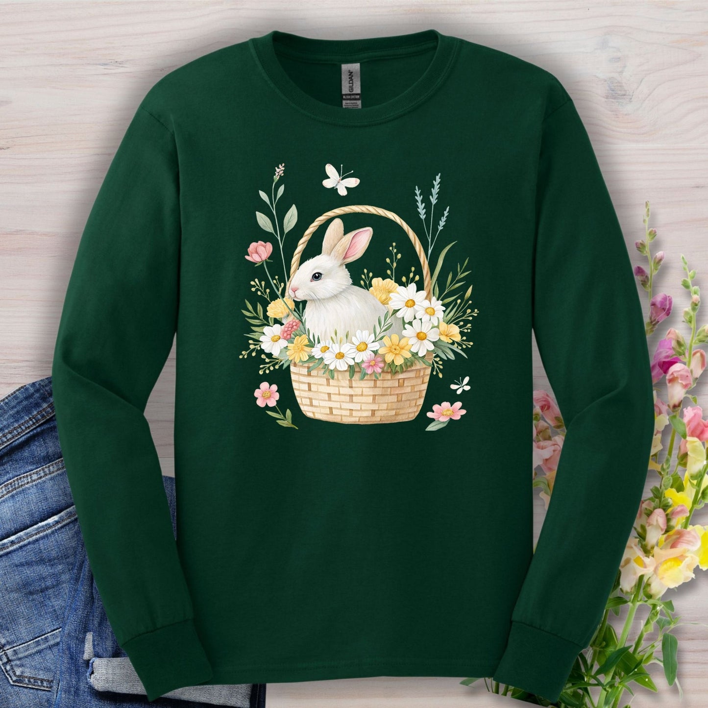 Easter Bunny's Floral Basket Long Sleeve Tee