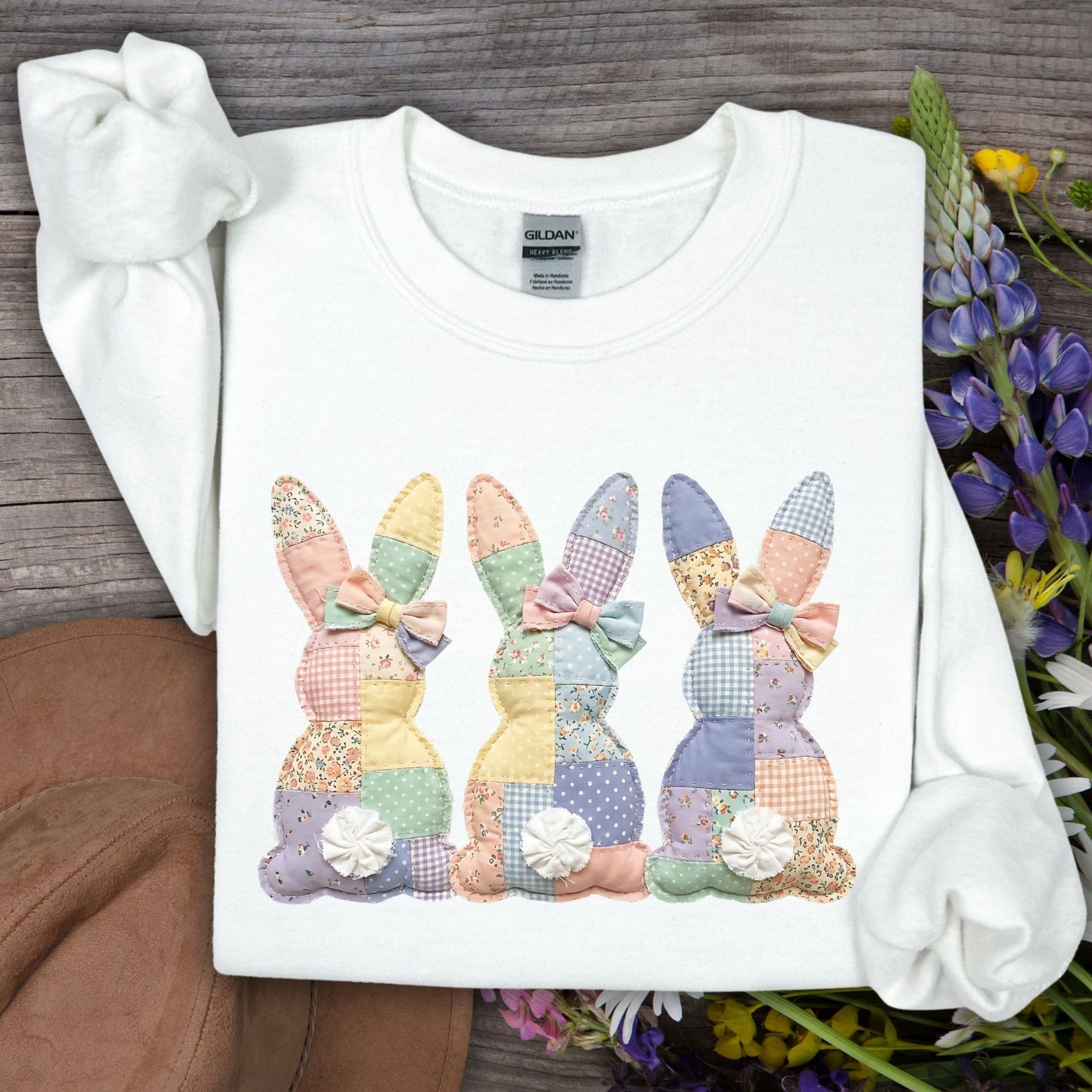 Easter Pastel Faux Patchwork Bunny Tails Trio Sweatshirt