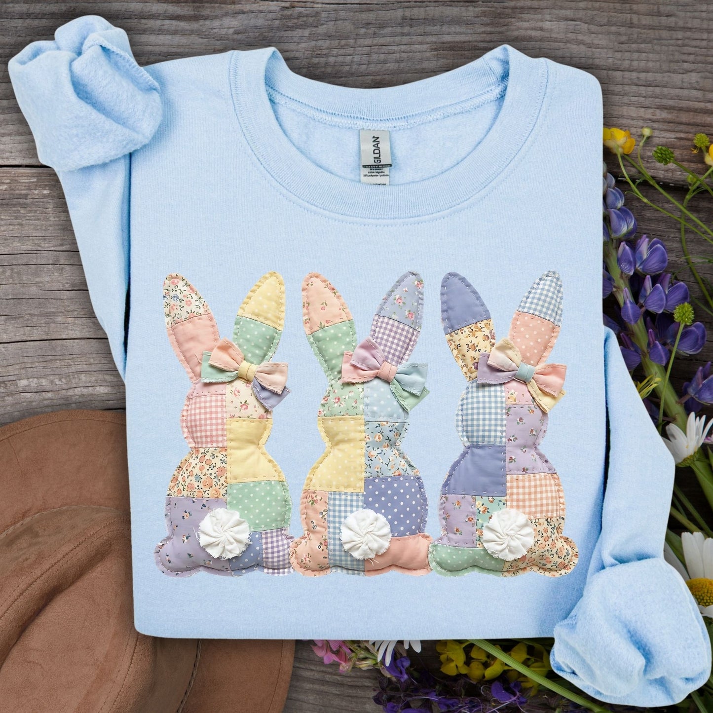 Easter Pastel Faux Patchwork Bunny Tails Trio Sweatshirt