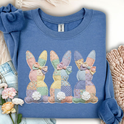 Easter Pastel Faux Patchwork Bunny Tails Trio Sweatshirt