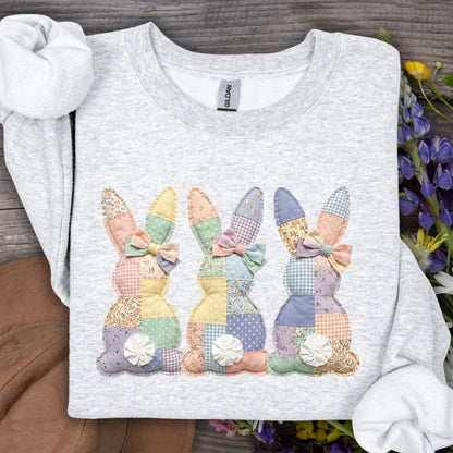 Easter Pastel Faux Patchwork Bunny Tails Trio Sweatshirt