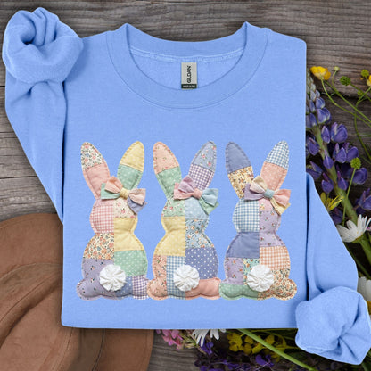 Easter Pastel Faux Patchwork Bunny Tails Trio Sweatshirt