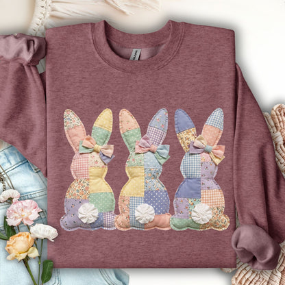 Easter Pastel Faux Patchwork Bunny Tails Trio Sweatshirt