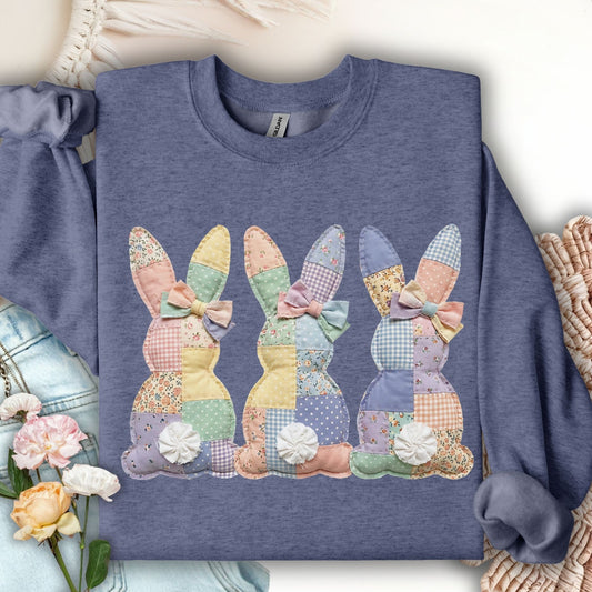 Easter Pastel Faux Patchwork Bunny Tails Trio Sweatshirt