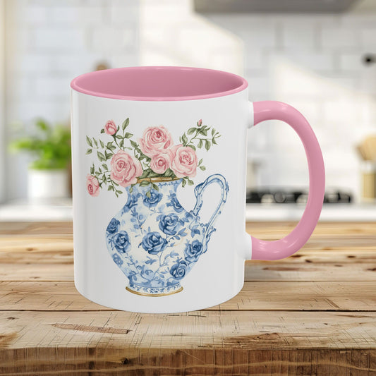 Elegant Garden Pitcher with Roses Mug (11/15oz)