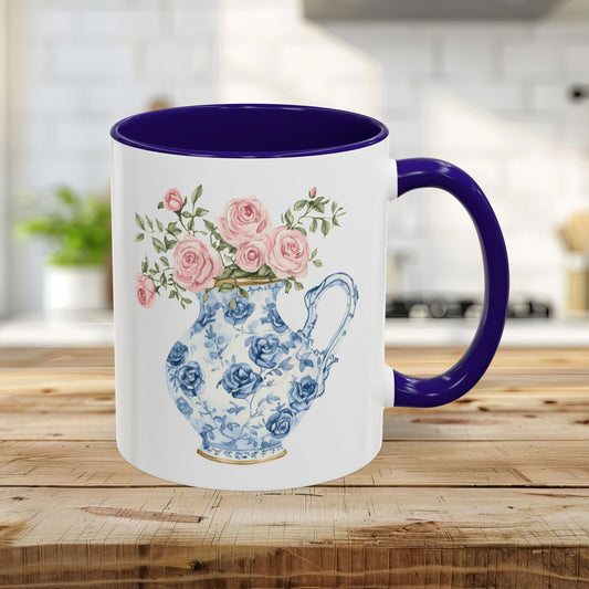 Elegant Garden Pitcher with Roses Mug (11/15oz)
