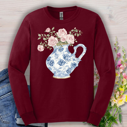 Elegant Pitcher with Garden Roses Long Sleeve Tee
