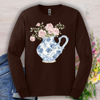 Elegant Pitcher with Garden Roses Long Sleeve Tee