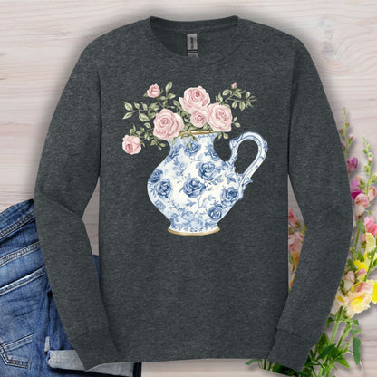 Elegant Pitcher with Garden Roses Long Sleeve Tee