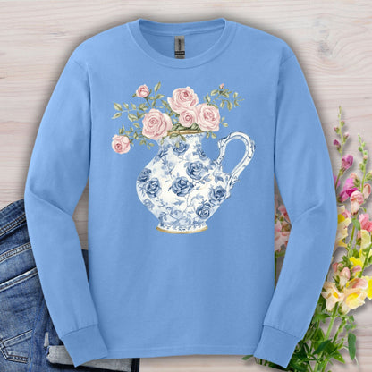 Elegant Pitcher with Garden Roses Long Sleeve Tee