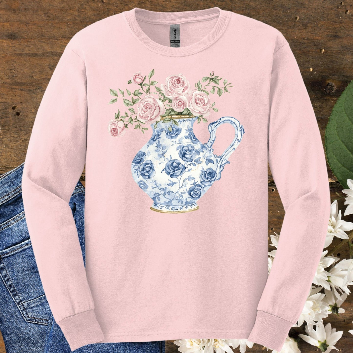 Elegant Pitcher with Garden Roses Long Sleeve Tee
