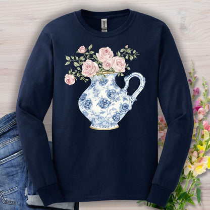 Elegant Pitcher with Garden Roses Long Sleeve Tee
