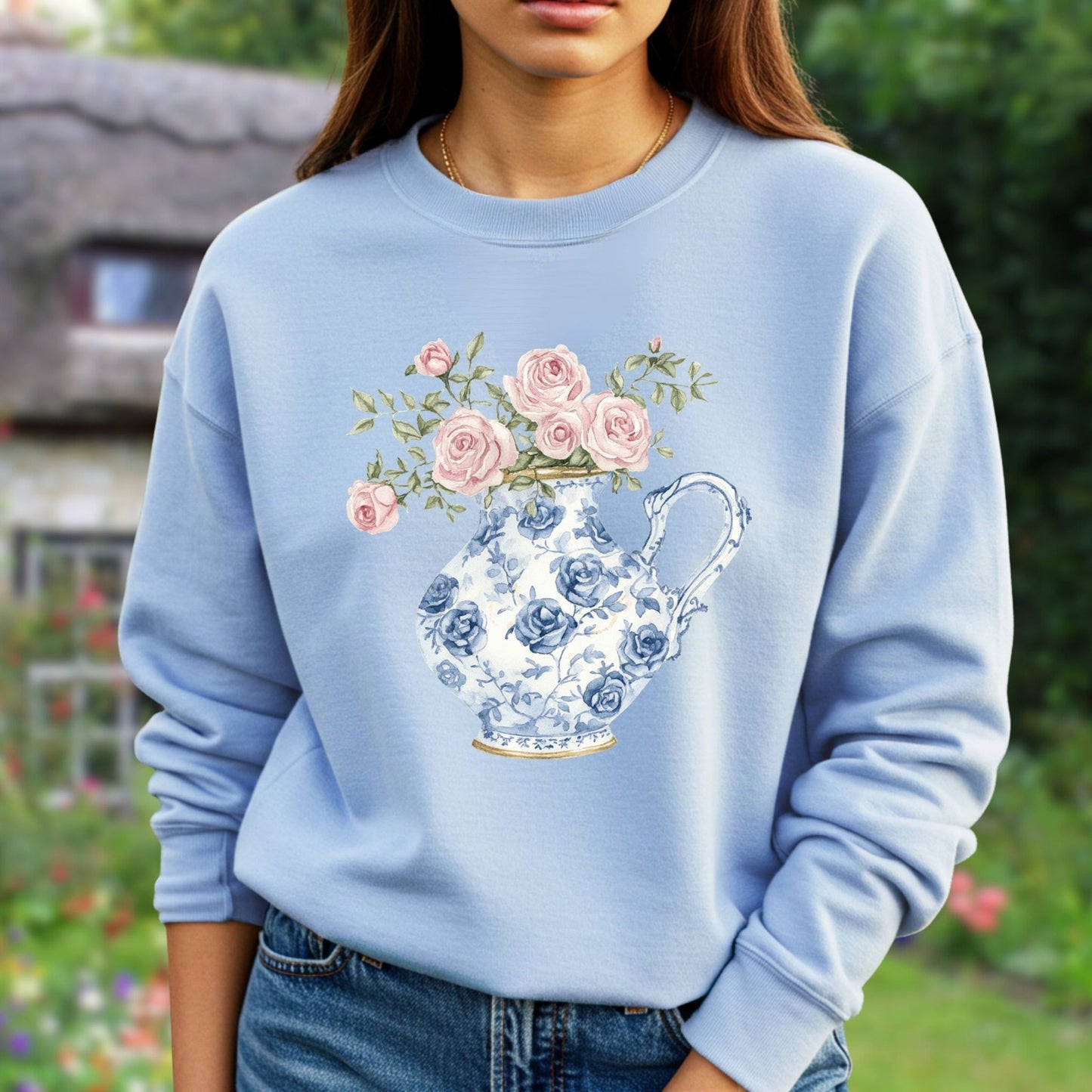 Elegant Pitcher with Garden Roses Sweatshirt