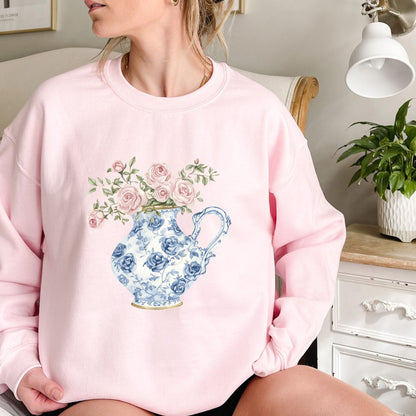 Elegant Pitcher with Garden Roses Sweatshirt