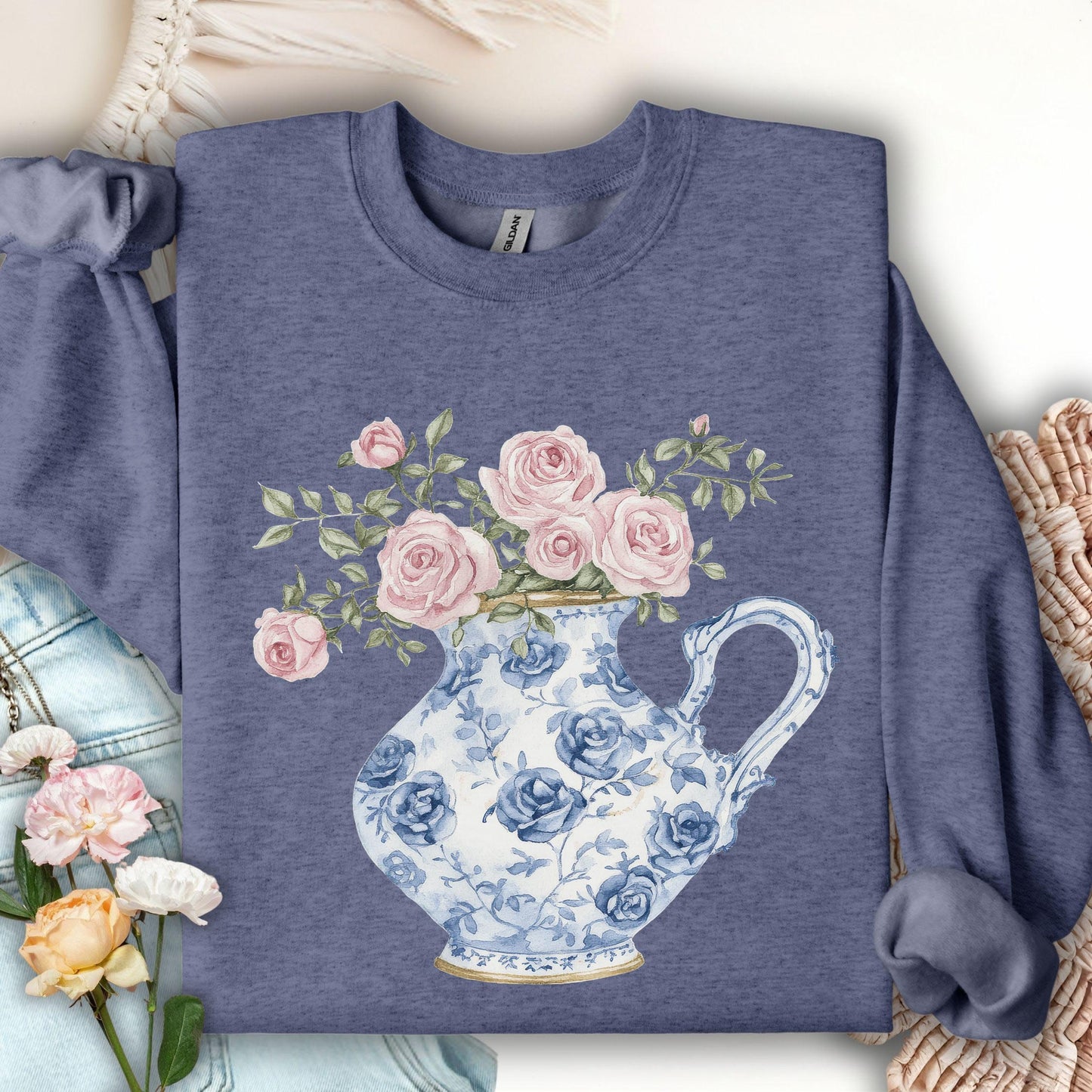 Elegant Pitcher with Garden Roses Sweatshirt
