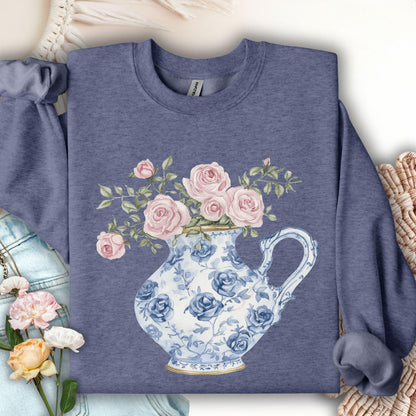 Elegant Pitcher with Garden Roses Sweatshirt