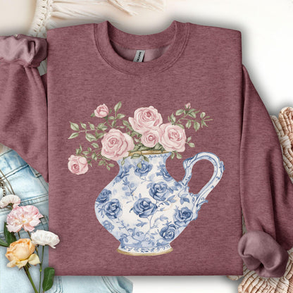 Elegant Pitcher with Garden Roses Sweatshirt