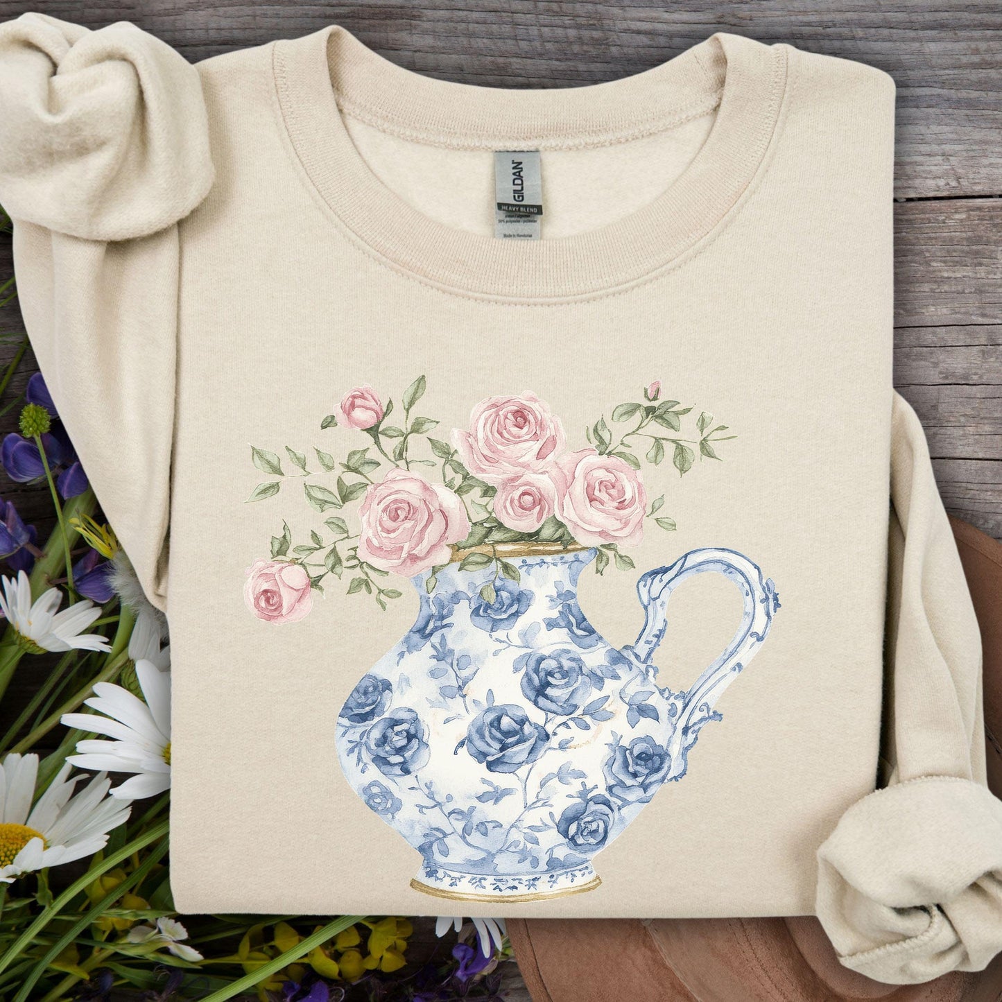 Elegant Pitcher with Garden Roses Sweatshirt