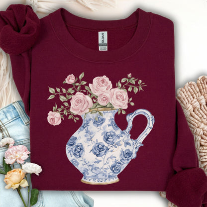 Elegant Pitcher with Garden Roses Sweatshirt