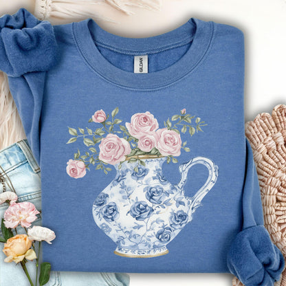 Elegant Pitcher with Garden Roses Sweatshirt