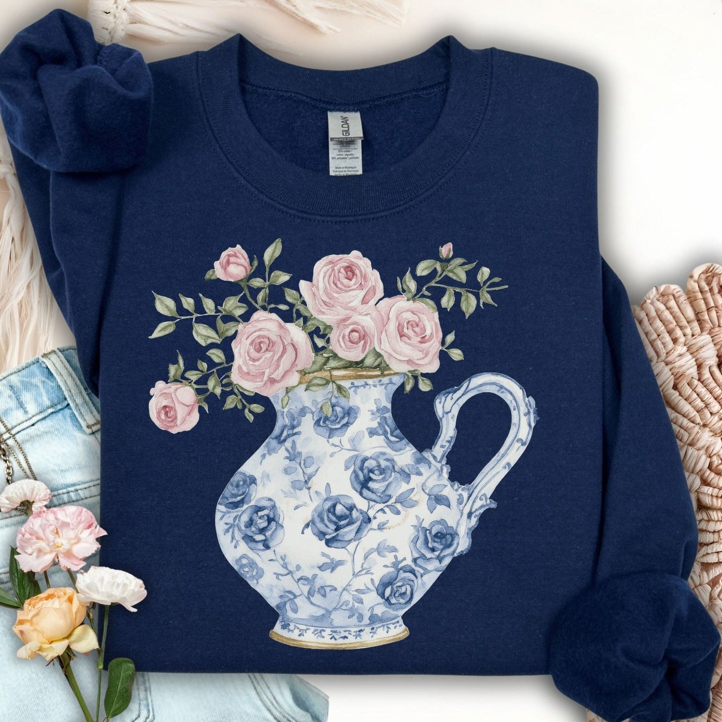 Elegant Pitcher with Garden Roses Sweatshirt