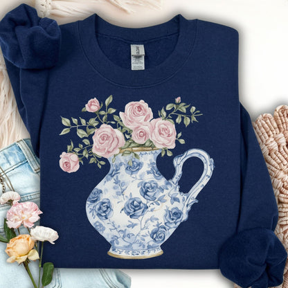 Elegant Pitcher with Garden Roses Sweatshirt