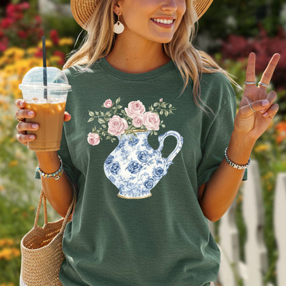 Elegant Pitcher with Garden Roses T-Shirt