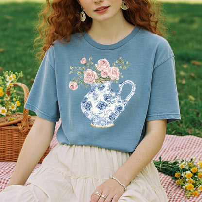 Elegant Pitcher with Garden Roses T-Shirt