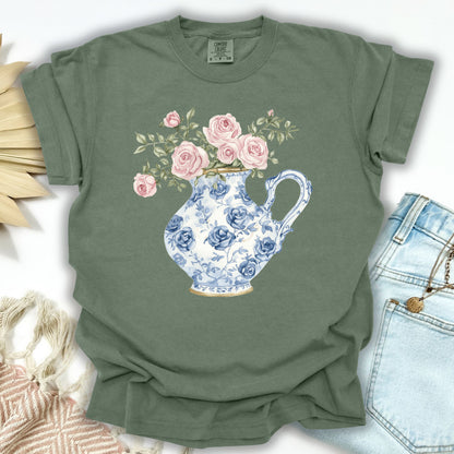 Elegant Pitcher with Garden Roses T-Shirt