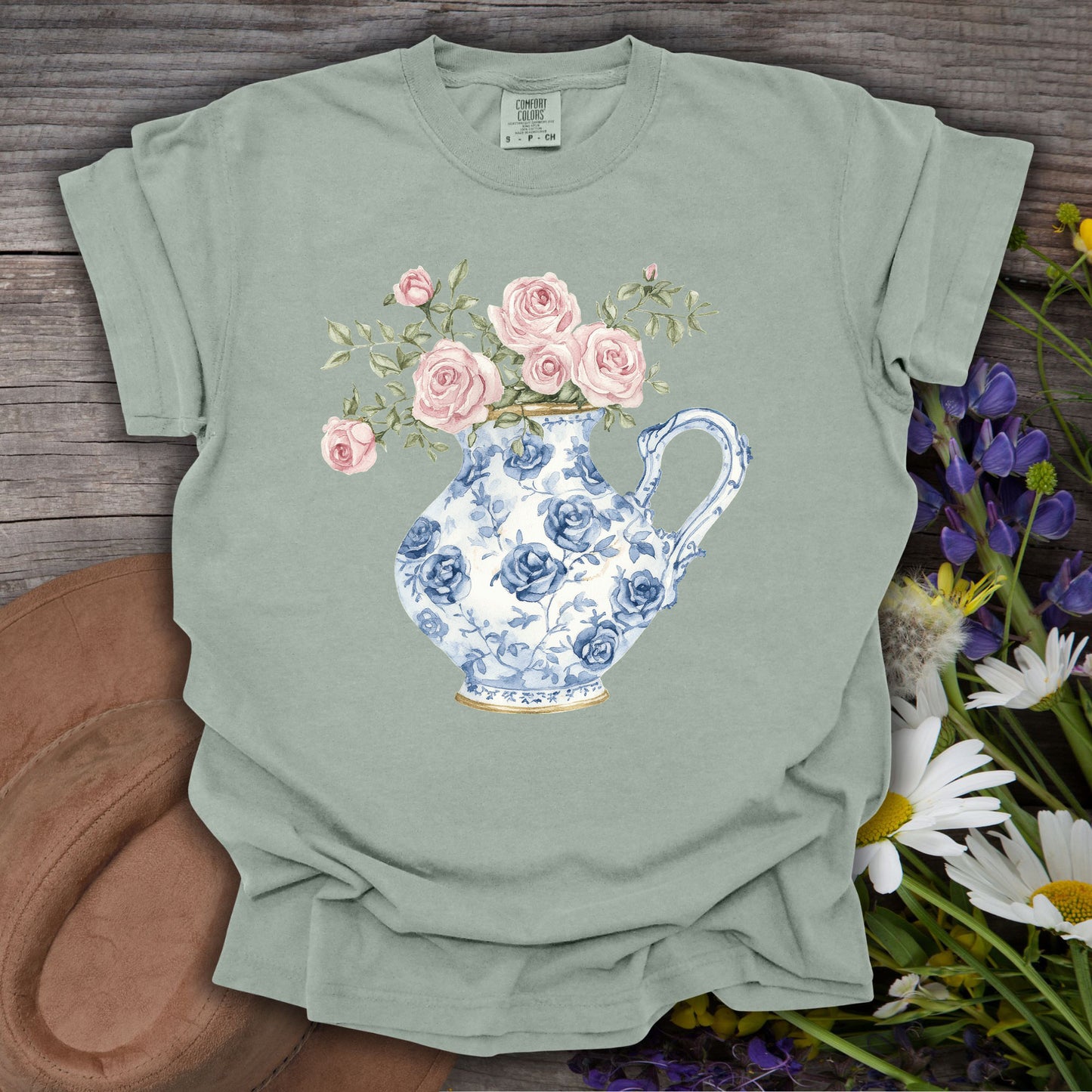 Elegant Pitcher with Garden Roses T-Shirt