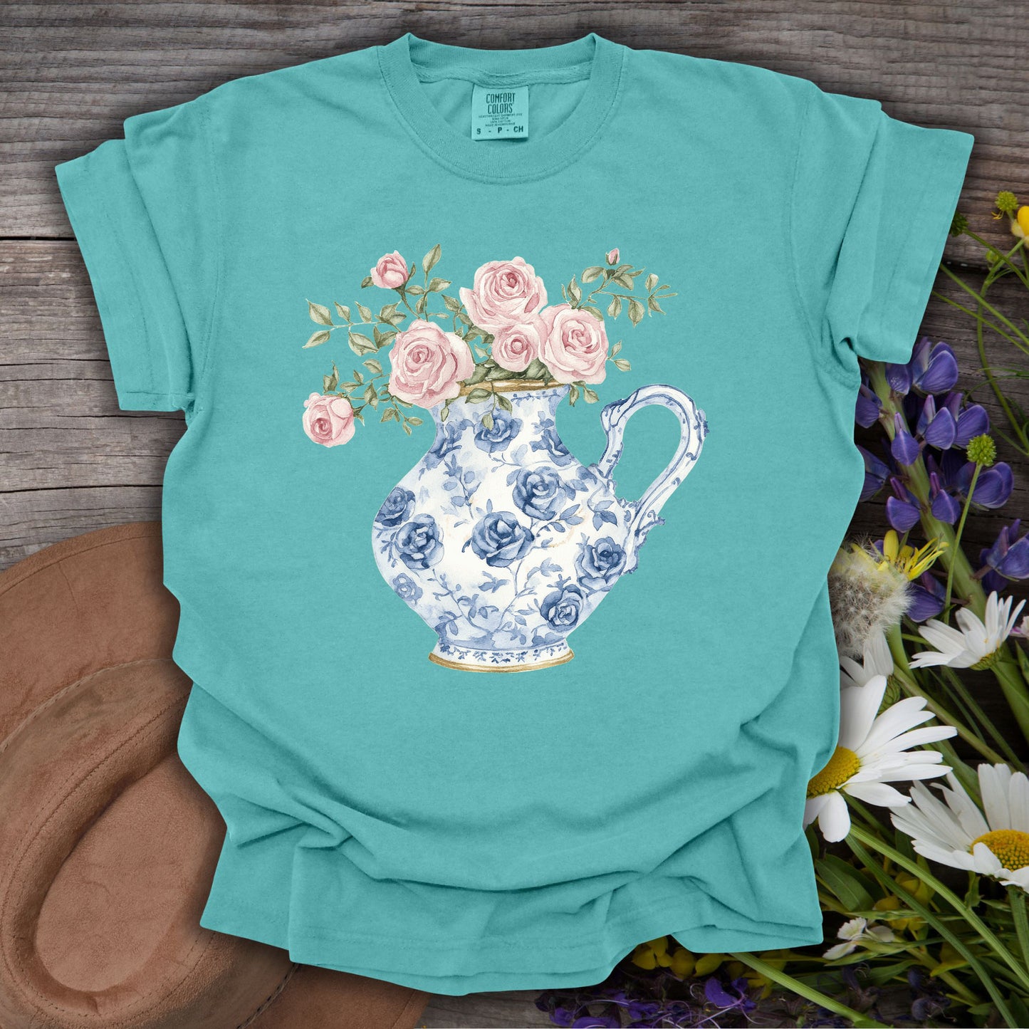 Elegant Pitcher with Garden Roses T-Shirt