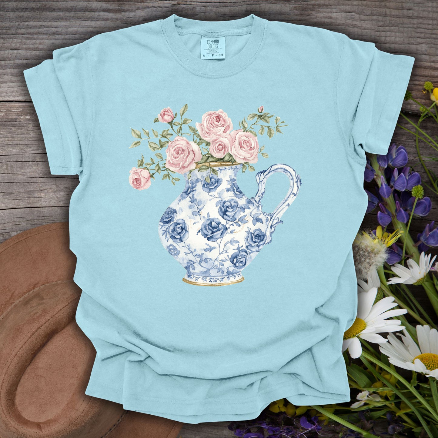 Elegant Pitcher with Garden Roses T-Shirt