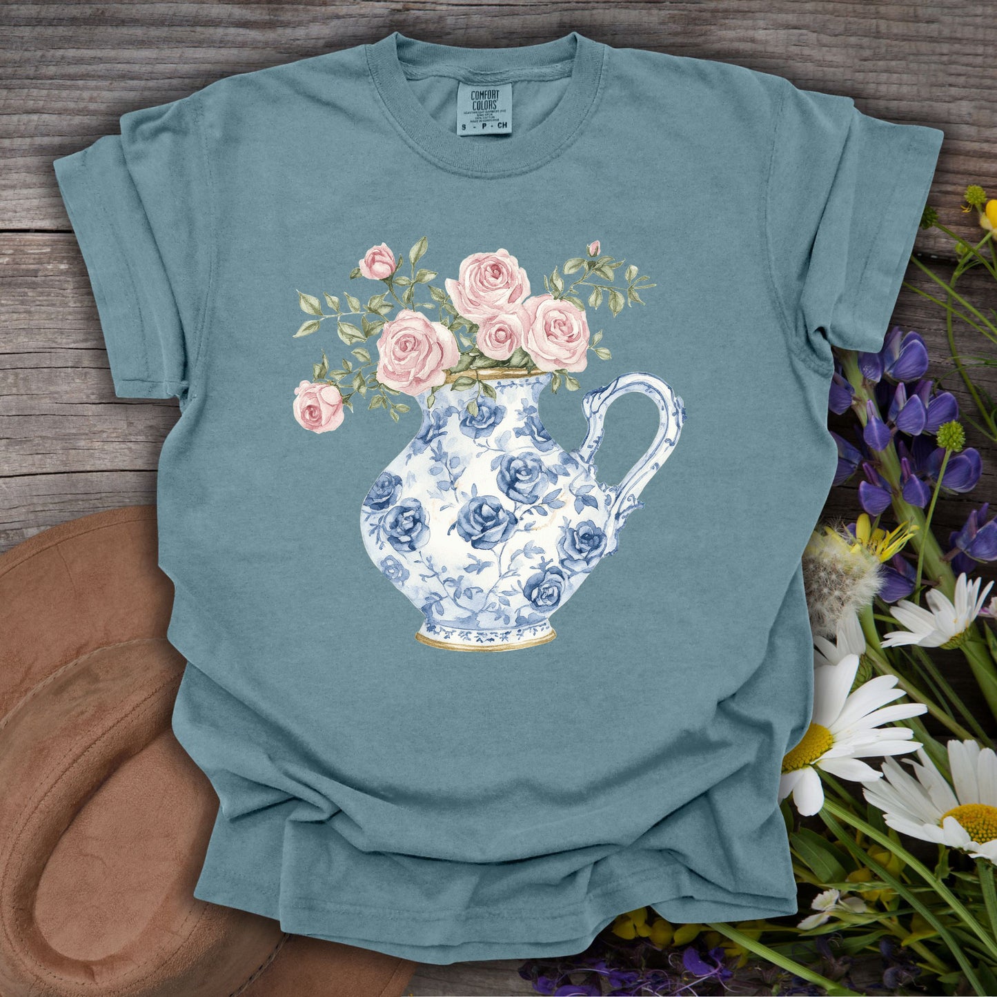 Elegant Pitcher with Garden Roses T-Shirt
