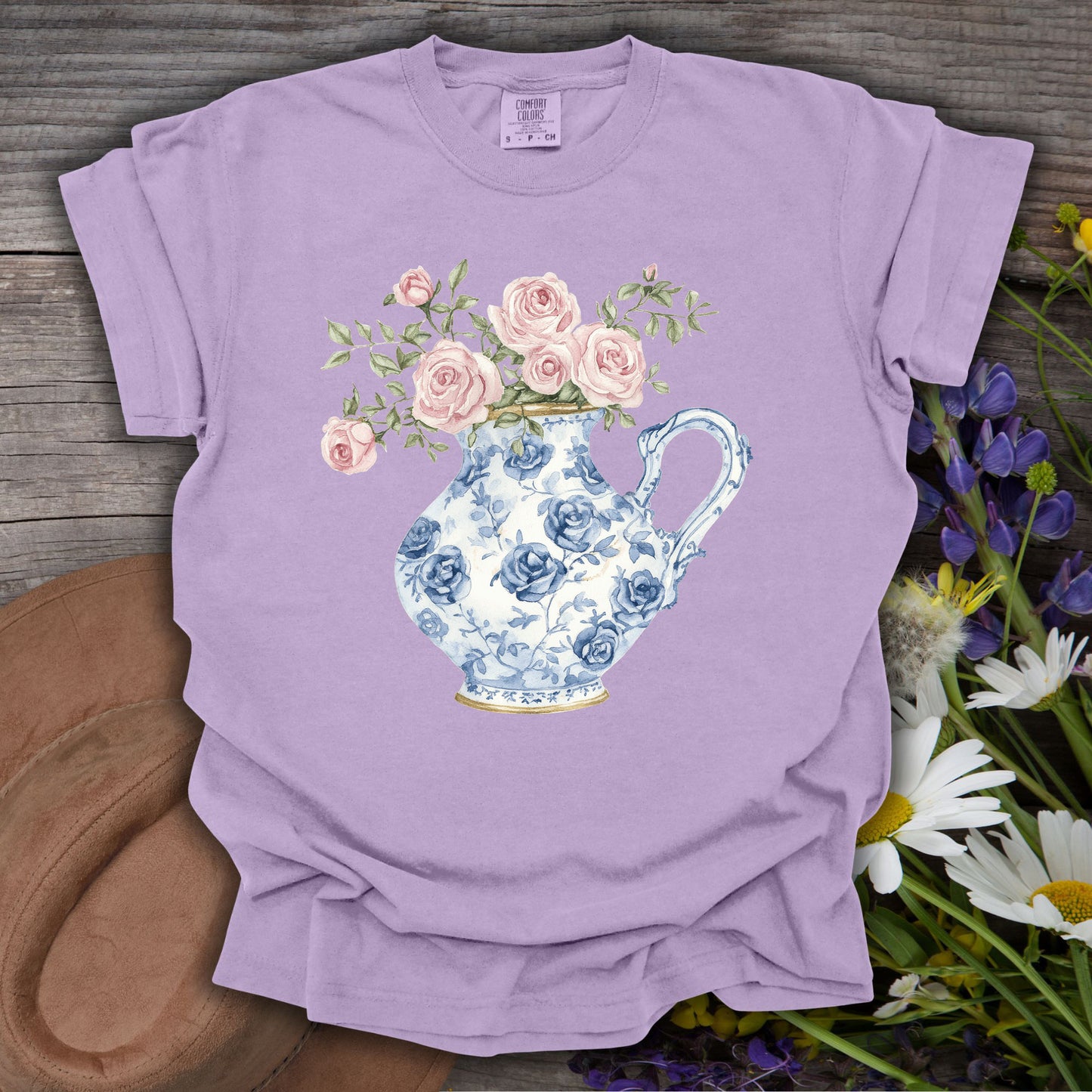 Elegant Pitcher with Garden Roses T-Shirt