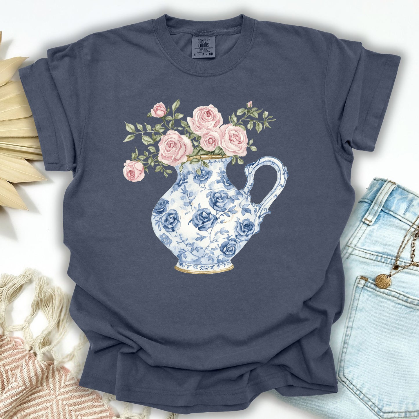 Elegant Pitcher with Garden Roses T-Shirt